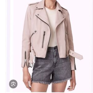 ANTHROPOLOGIE AMARYLLIS Zipped Genuine Leather Moto Jacket Pastel Blush Size XS